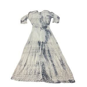 LoveShackFancy XS Tie-Dye Lace Button Front Maxi Dress Romantic Boho Victorian